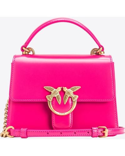 Pinko Mini Love Bag One Top Handle Light In Glossy Leather - Pink