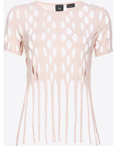 Pinko Mesh-effect Top With Fringing - Pink