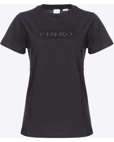 Pinko T-shirt With Logo Embroidery - Black