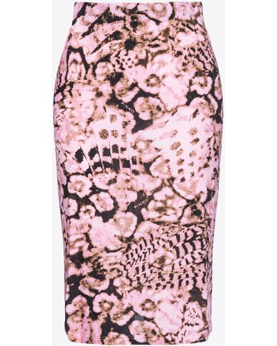 Pinko Calf-length Skirt With Scanner Coral Print - White
