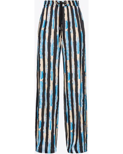 Pinko Wide-leg Pants With Paint-stripe Print - Blue