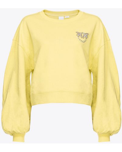 Pinko Boxy Sweatshirt With Love Birds Embroidery - Yellow