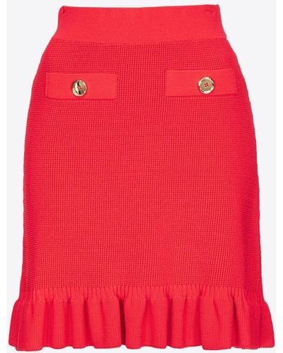 Pinko Knit Mini Skirt With Flounce - Red