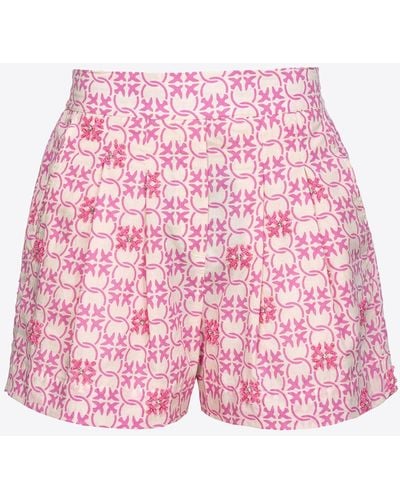 Pinko Muslin Shorts With Monogram And Embroidery - Pink