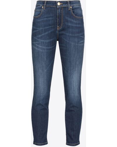 Pinko Skinny Jeans Stretch-Denim Mit Stickerei Auf Der Rückseite, Dunkle Waschung - Blau