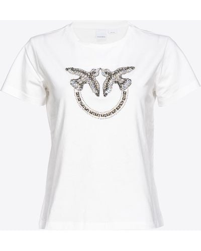 Pinko T-shirt ricamo Love Birds - Bianco