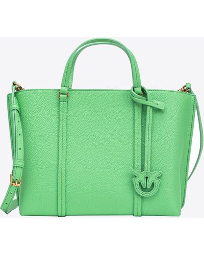 Pinko Classic Tumbled Leather Shopper Bag - Green