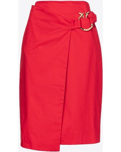 Pinko Technical Satin Calf-length Skirt With Piercing Buckle - Red