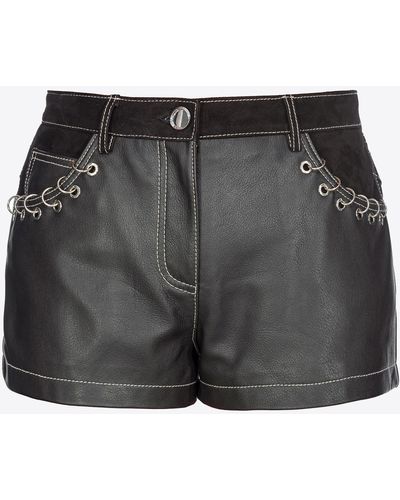 Pinko Leather And Suede Shorts With Piercing Detail - Black