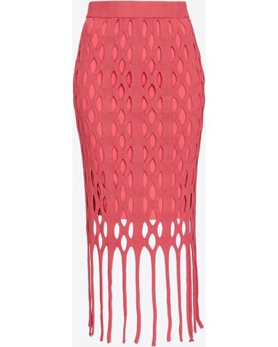 Pinko Mesh-effect Midi Skirt With Fringing - Red