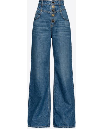 Pinko Wide-leg Jeans With Jewel Buttons - Blue