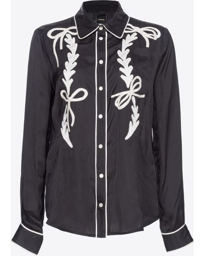 Pinko Satin Shirt With Rodeo Embroidery - Black