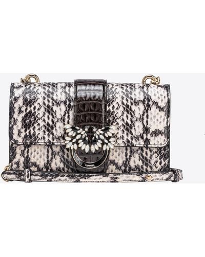Pinko Galleria Mini Love Bag One In Reptile And Crocodile-print Leather - White