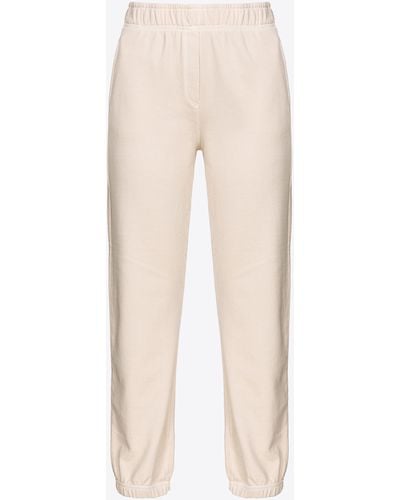 Pinko Fleece Trousers With Logo Print - Natural
