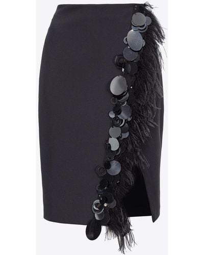 Pinko Skirt With Feathers And Sequins - Black