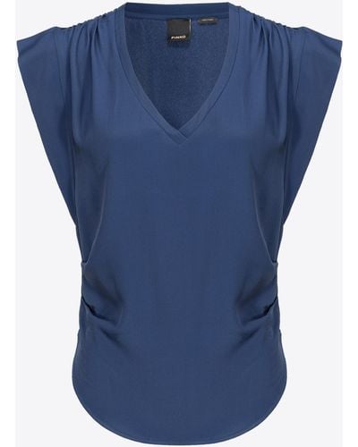 Pinko Silk-blend Blouse With Curved Hem - Blue
