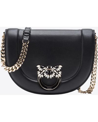 Pinko Galleria Classic Love Bag Click Round With Bejewelled Buckle - Gray