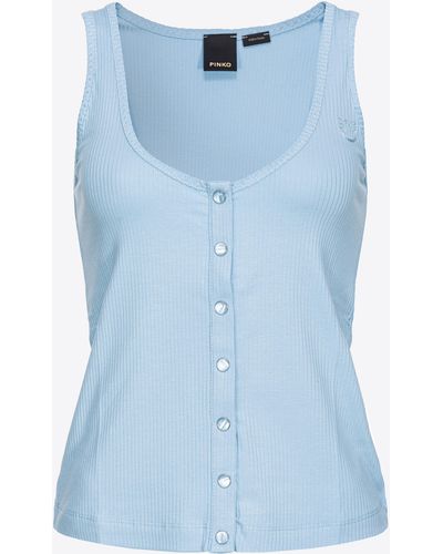 Pinko Ribbed Vest Top With Mother-of-pearl Buttons - Blue