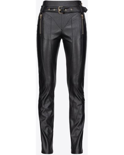 Pinko Slim-fit Leather-effect Trousers - Black