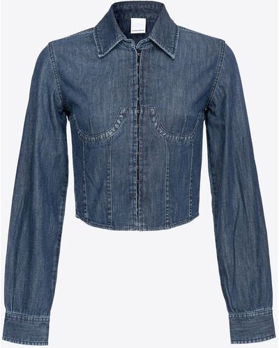 Pinko Camicia corta bustier in denim leggero - Blu