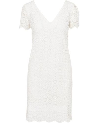 CAROLL Robe Col V droite brodée - Blanc