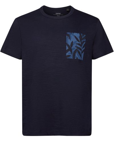 Esprit Tee-shirt droit col rond en coton imprimé - Bleu