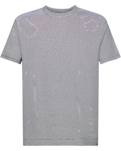 Esprit Tee-shirt droit col rond en coton mélangé à rayures - Gris
