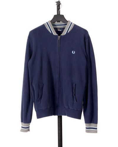 Pockets Re- Fred Perry Ls Full Zip Knitted Collar Navy - Blue