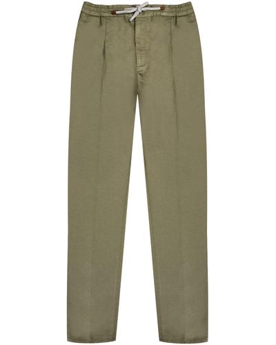 Brunello Cucinelli Linen & Cotton Drawstring Trousers Khaki - Green