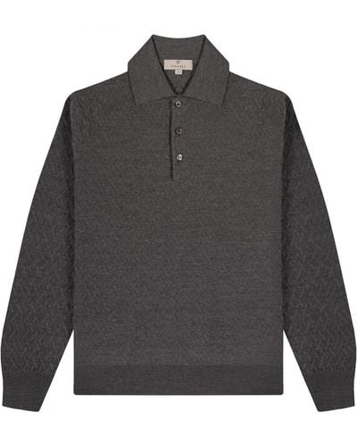 Canali Cable Knit Ls Polo Charcoal - Grey