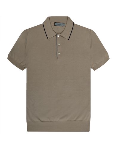 Canali Cotton Polo With Piping Beige - Multicolour