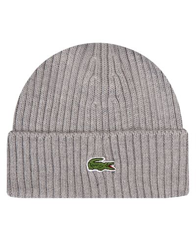 Lacoste Classic Logo Ribbed Wool Beanie Grey
