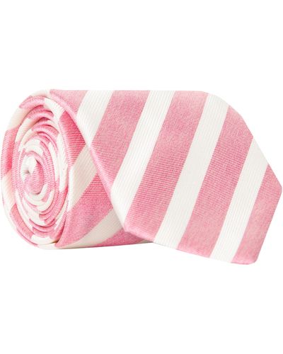 Canali University Stripe Silk Tie Pink/white