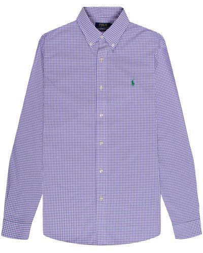 Polo Ralph Lauren Custom Fit Gingham Stretch Poplin Shirt Lavender/white - Purple