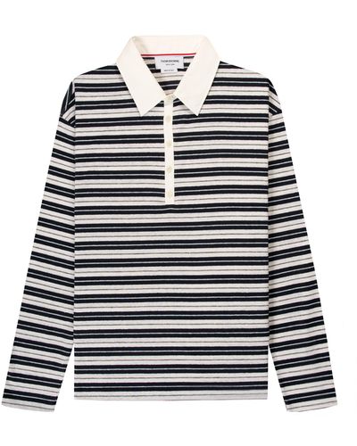Thom Browne Ls Striped Rugby Shirt Navy/white - Blue