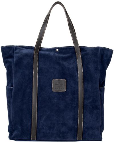 Pockets Calabrese Shopping Suede Tote Bag Navy - Blue