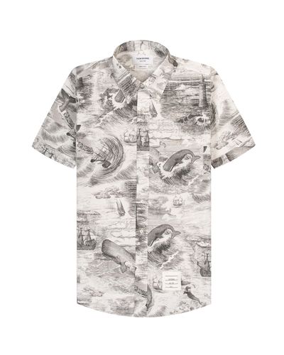 Thom Browne Nautical Toile Poplin Ss Shirt Black/white - Grey