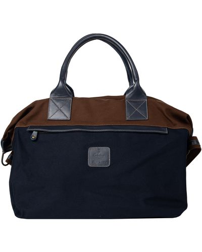 Pockets Calabrese Lipari Fabric And Leather Medium Bag Navy - Blue