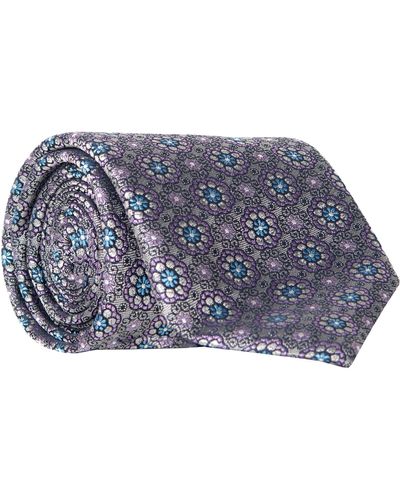 Canali Floral Patterned Silk Tie Grey/blue