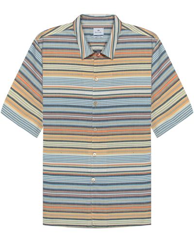 Paul Smith Ss Casual Striped Shirt Multi - Blue