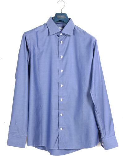 Pockets Eton Slim Fit Herringbone Twill Shirt Blue