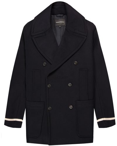 Emporio Armani Double Breasted Padded Peacoat Navy - Blue