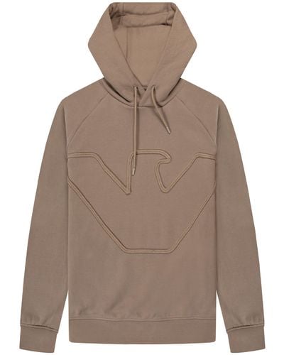 Emporio Armani Oversized Rope Effect Embroided Eagle Hoodie Morel - Brown