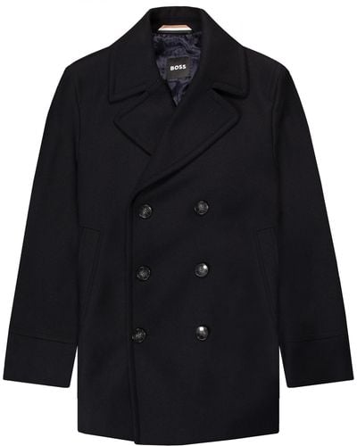 BOSS Hugo H-hyde-peacoat Relaxed Fit Double Breasted Coat Dark Blue