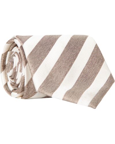 Canali University Stripe Silk Tie Taupe/white - Multicolour