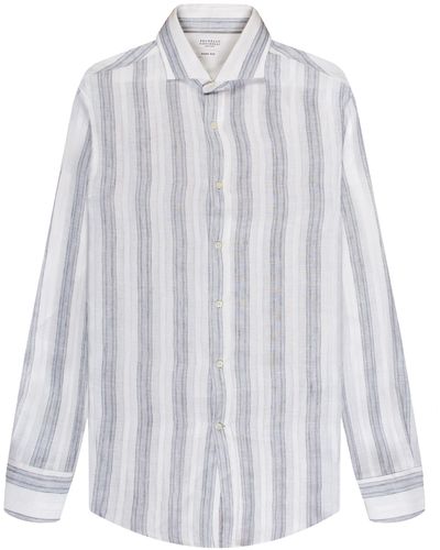 Brunello Cucinelli Striped Linen Shirt Grey - White