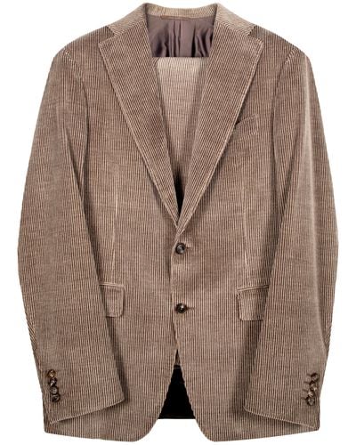 Canali Single Breasted Corduroy Suit Beige - Brown