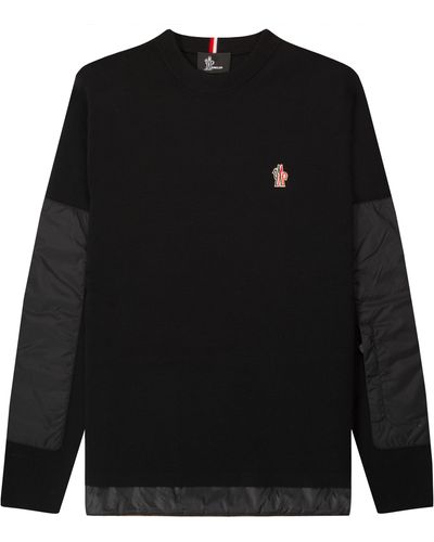 Moncler Grenoble Stretch Wool Water Repellent Detailed Crewneck Knit Black