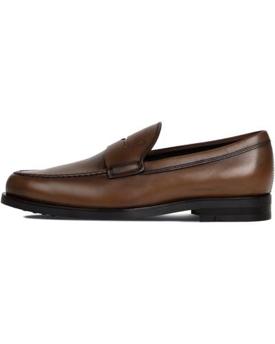 Pockets Tods Penny Rubber Sole Loafer Chocolate Brown