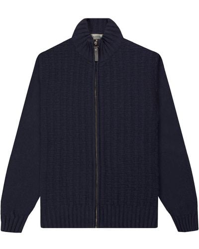 Canali Full Zip Textured Knit Navy - Blue